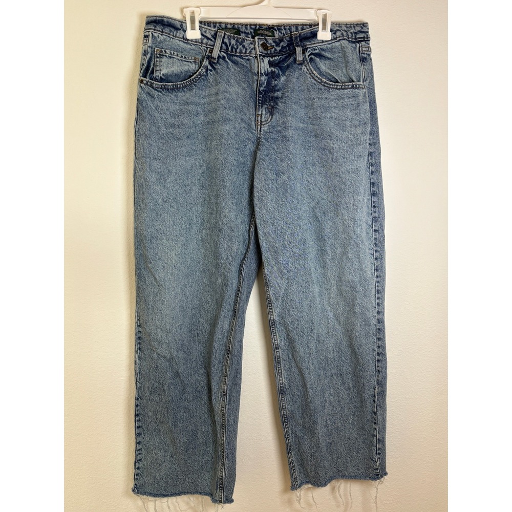 Wild Fable Mid-Rise 90s Relaxed Straight Jeans Blue Light Wash Raw Hem Size 14